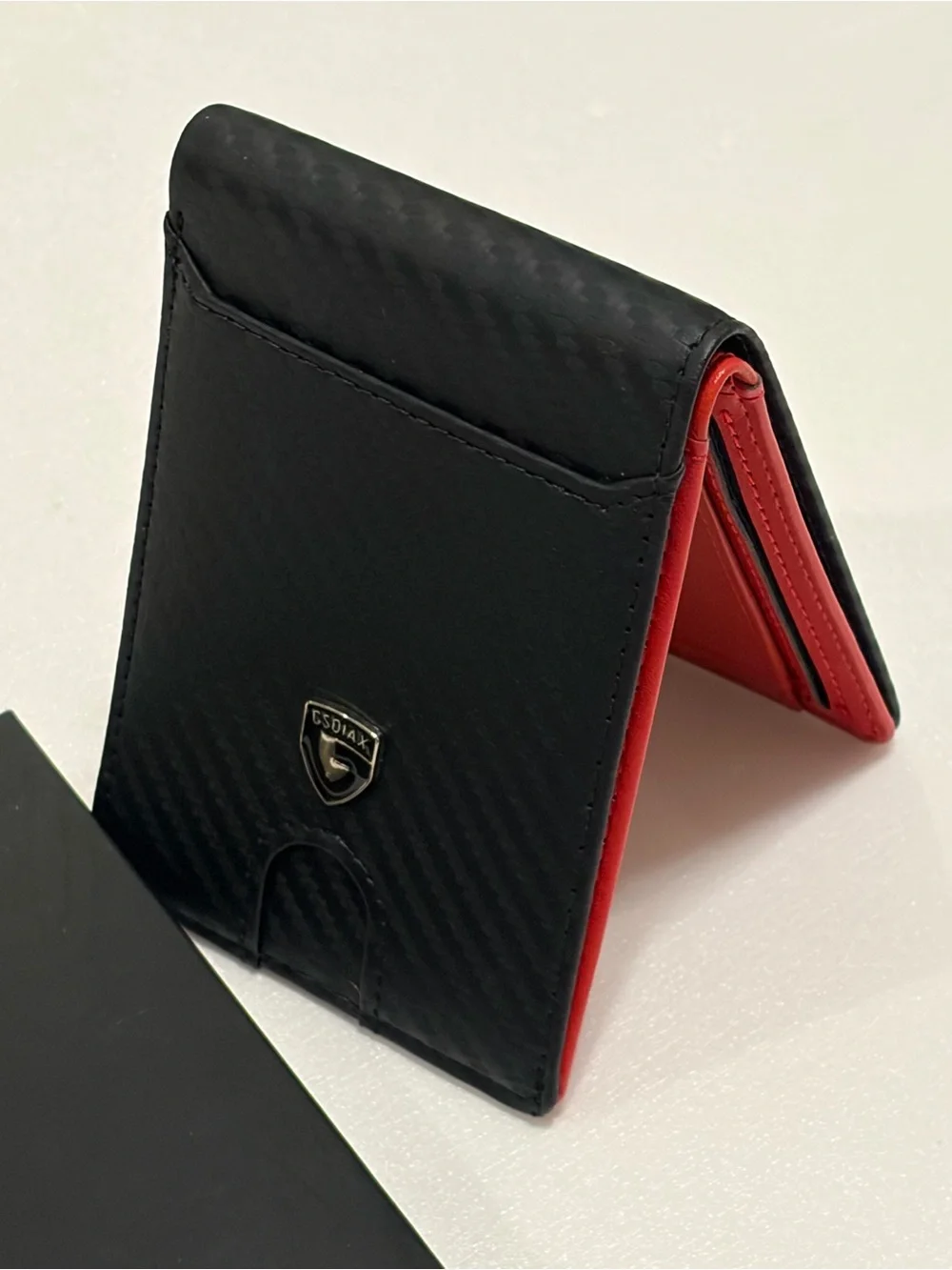 GSOIAX Slim Wallet for Men RFID Blocking Carbon Fiber Front Pocket Black/Red